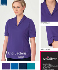 A Ladies Uniform top designed for the active work environment. #2230 Royal, Lilac, Navy and Teal. AeroSilver Technology is a high performance fabric that helps regulate body temperature, keeping you cool, dry and comfortable. The anti bacterial properties makes it the most innovative technology in healthcare fibre technology. Corporate Profile Uniforms FreeCall 1800 654 990