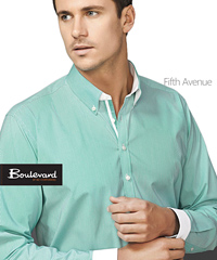 Boulevard Shirts, Fifth Avenue #40120 With Logo Service. Pencil Stripe Mens Long Sleeve #40120 and Ladies #40110 with White Contrast Trim inside the Collar, inside the Button Placket , inside the Collar Stand and White Cuff on Long Sleeve Shirts. Available Alaskan Blue, Dynasty Green, Melon, Patriot Blue. Try It On! For all the details the best idea is to call Renee Kinnear on FreeCall 1800 654 990