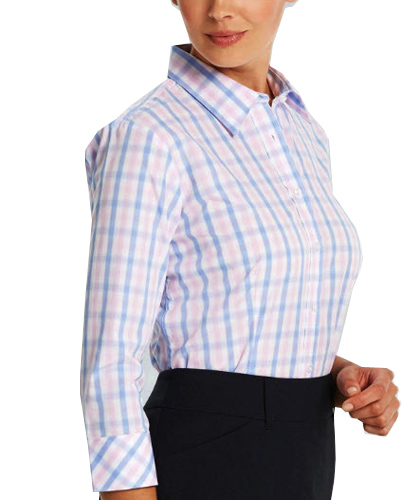 Ladies Soft Tonal Check Gloweave #1711WL With Logo Service. Available in Blue Check and Pink/Blue Check. Ladies 3/4 Sleeve. Perfect for Business or Smart Casual with Career Fit, Mitred cuff. The Fabric is high quality 60% Cotton, 40% Polyester with Sizes 37-50. The fabric is easy to iron. For all the details and to arrange a Sample for Inspection please call Renee Kinnear or Shelley Morris on FreeCall 1800 654 990