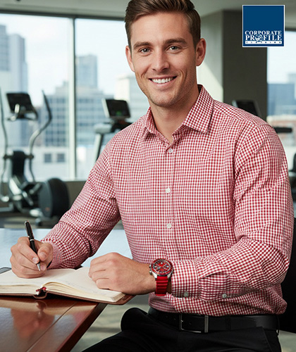 Red and White Check Shirts #M8300L For Your Company Logo Strong perfomance Check uniform shirts. Available in Navy, Sky, Black and Red checks. Mens Long and Short Sleeve. Womens Short and Long Roll Up, with a roll up tab. Excellent embroidery service. For details please FreeCall 1800 654 990 . 