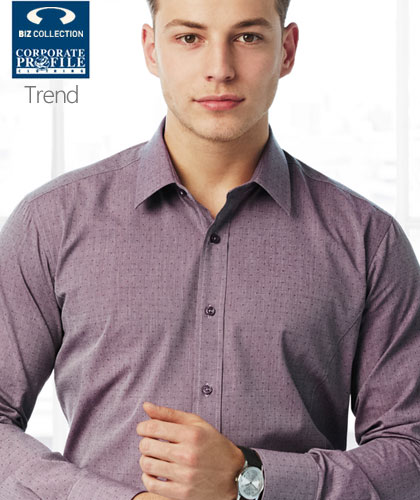 Pin Dot Shirt Mens #S622ML and Ladies #S622LT. Notice the stylish narrow collar. Midnight Blue, Plum and Silver. Logo service is available. Cotton blend shirt, 50 percent cotton, 50 polyester. Ladies shirt features Y line placket and shoulder pleat detail. Can be worn in or out. For all the details the best idea is to call Renee Kinnear or Shelley Morris on FreeCall 1800 654 990.