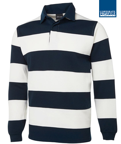 Striped Rugby #3SR With Logo Service, great relaxed corporate wear for travel, events, promotion campaigns, visitor gifts etc. Available Red/Navy and Navy/White. High performance 65% Polyester for durability, and 35% Cotton for comfort, 350gsm rugby knit fabric, Internal twill back neck dome, Straight hem with side splits, Rib cuffs, Classic Fit. Will last for seasons. Enquiries FreeCall Corporate Profile 1800 654 990 
