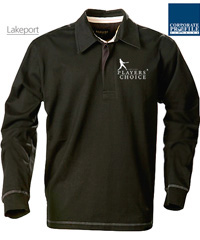 Premium Corporate Rugby Wear#LAKEPORT Plain Solid Black With Logo Service. High end rugby pullover available in Black and Navy. Twill collar, hidden buttons, satin tape inside the collar and side slit. 