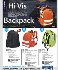 Choice of Hi Vis Backpacks and Rucksacks #B904 for travelling, work or general everyday use. Fluoro Orange and Fluoro Yellow. Robustly contsructed with strong materials and resilient components. Reliability and durability guarantee 100% customer satisfaction. Premium reflective tape for increased visibility.Padded straps. 25 Litres. Phone Pocket. Sales enquiry Corporate Profile Clothing FreeCall 1800 654 990