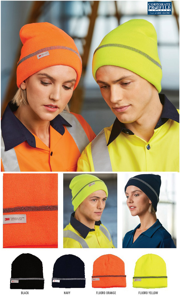 Additional comfort and warmth is provided by 3M Thinsulate insulation. The Beanie is folded and features a reflective stripe. #CH23 available Solid Black, Solid Navy, Hi Vis Orange and Hi Vis Yellow. Logo embroidery service.Stock service. Stock may vary quickly in Winter, so order early for Workwear and Teamwear. Enquiry FreeCall 1800 654 990.