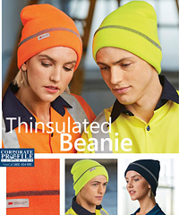 Additional comfort and warmth is provided by 3M Thinsulate insulation. The Beanie is folded and features a reflective stripe. #CH23 available Solid Black, Solid Navy, Hi Vis Orange and Hi Vis Yellow. Logo embroidery service. Stock service. Stock may vary quickly in Winter, so order early for Workwear and Teamwear. Enquiry FreeCall 1800 654 990.