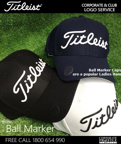 Have your Company or Club logo featured on Titleist Ball Marker Cap. With the Titliest 3D logo on the front, Titleist logo in White over the rear arch, both sides of the cap can be embroidered with your company logo. *Low Minimums apply. Utilises Titleist proprietary performance materials to keep you cool, Bonded Tricot liner for superior shape retention Finished with Tour logos for an authentic on-course look. Built-in UV protection. Antimicrobial, moisture-wicking sweatband reduces odor and keeps you dry, No-run, no-fade colour-fast materials. 