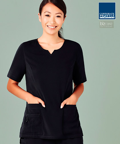 Premium Scrubs by Biz Care. Ladies available in 2 styles with Round Neck #CST942LS and V-Neck #CST941LS. Colours: Navy, Electric Blue, Teal and Black. Pant also available. Logo embroidery service. Corporate Profile Clothing FreeCall 1800 654 990
