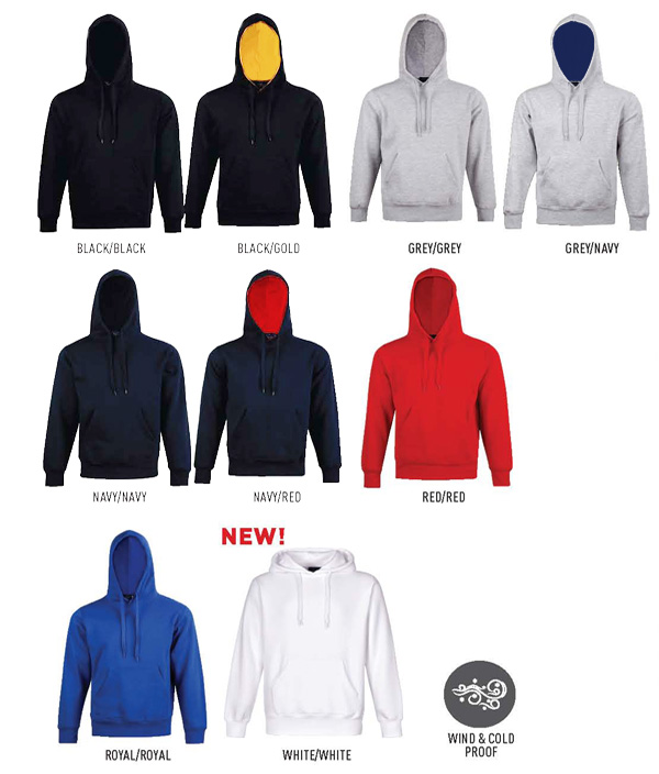 New white hoodie in large range of Sizes XS-5XL. Print or Logo Embroidery Service. Outstanding value for workwear or club merchandise. Also available in Navy, Royal, Red, Black, Grey and contrast colours Grey/Navy, Navy/Red, Black/Gold. Enquiry Corporate Profile Clothing FreeCall 1800 654 990.