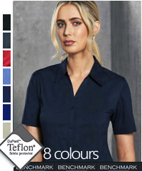 Best selling Teflon Stain Protect Shirt #BS07S Corporate Uniforms With Logo Service. Available in 8 Colours, Black, Charcoal, Cherry Red, Mid Blue, Navy, Royal, Stone, and White. Comfortable fabric is 75% Polyester, 22% Cotton, 3% Spandex. Shirt features teflon fabric protection, repels water and oil based spills, breathable, durable, soft and gentle, shirt looks new longer. Superior wrinkle resistance. FreeCall 1800 654 990