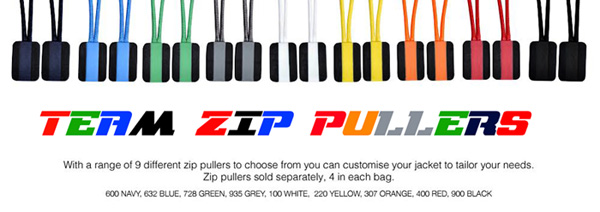 With a range of 9 different zip puller colours to choose from you can easily customise your jacket to your own company or team colours. Navy, Blue, Green, Grey, White, Yellow, Orange, Red, Black. Zippers are in Packs of 4. Use on Hooded Zip Jacket and Harvest Outerwear Jacket, #VERT, #TRIAL #SKELTON #SKY RUNNING #HANG GLIDING #OVERHEAD