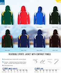 Warm, fleecy lined Jackets with contrast colours. #CJ1030 is available in Black/Red, Aussie Bottle/Gold, Red/White, Royal/White, Black/White, Navy/Gold, Black/Grey. Includes detachable Hood, Adult and Kids Sizes for School and Teams. Excellent embroidery service for your logo. Corporate Profile Clothing FreeCall 1800 654 990