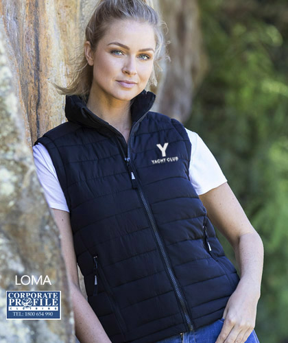 Corporate Puffer Vest #LOMA Ladies Navy with Logo Service