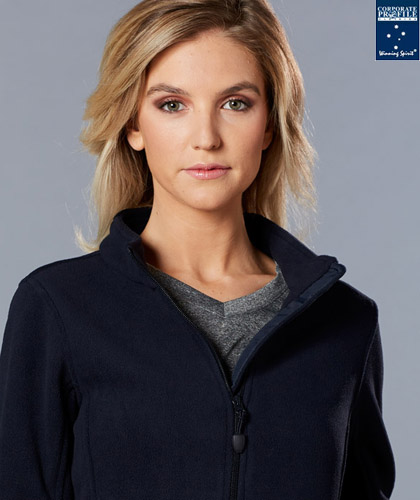 Chunky and Snug, Warm Winter ladies Polar Fleece Jacket #PF08 With Logo Service is one of Australia's best selling polar Fleece jackets for Business, Uniforms, Teamwear and Recreation. The Bonded Polar Fleece is thick and warm! 350gsm made with high performance anti pill polar fleece, snug to wear and features deep pockets to keep your hands warm. Mens #PF07, Ladies #PF08 and Kids #PF07K. Colours Black and Navy. For details please FreeCall 1800 654 990.