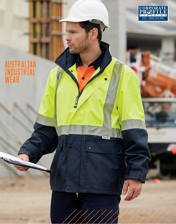 Best price deal for Industry Bulk Buy Jacket requirements. Australian Industrial Wear #SW28A has loads of features; Hoop Pattern 3M Reflective Tape conforms to Australian AS/NZS 4602.1.2011 Class Day/Night. Quilted linin, storm flap with stud buttons, 300D Oxford PU Coating, breathability 3000m, waterproof 8000mm. Hood in Collar. Orange/Black, Orange/Navy, Yellow/Navy. Corporate Sales FreeCall 1800 654 990