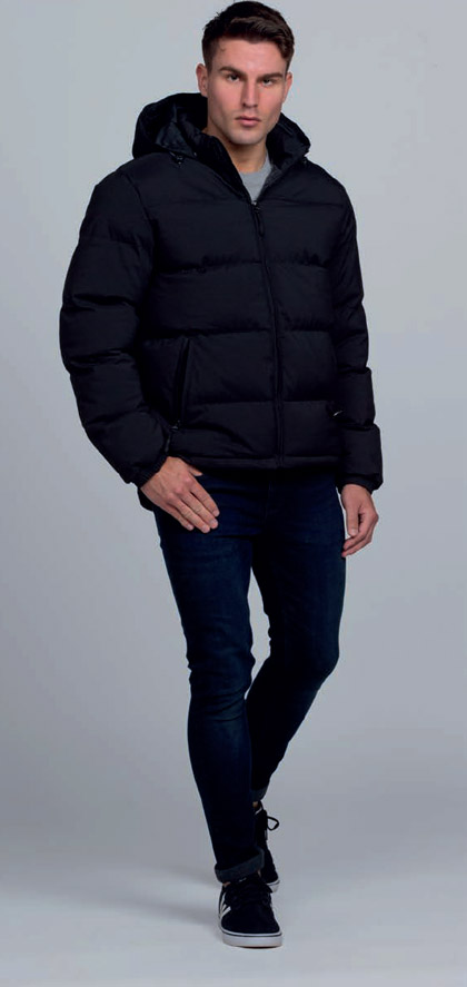 Puffer Jacket Mens #SIEPJ Black With Logo Service Front 420px