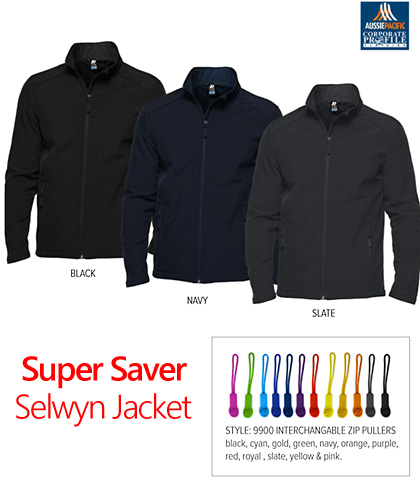 Super Saver Uniform Jacket #1512 Selwyn With Logo Service Colour Card. Available in Black, Navy, Slate, Great dels on Bulk Orders for Schools, Corporae and Clubs. For details please FreeCall 1800 654 990.
