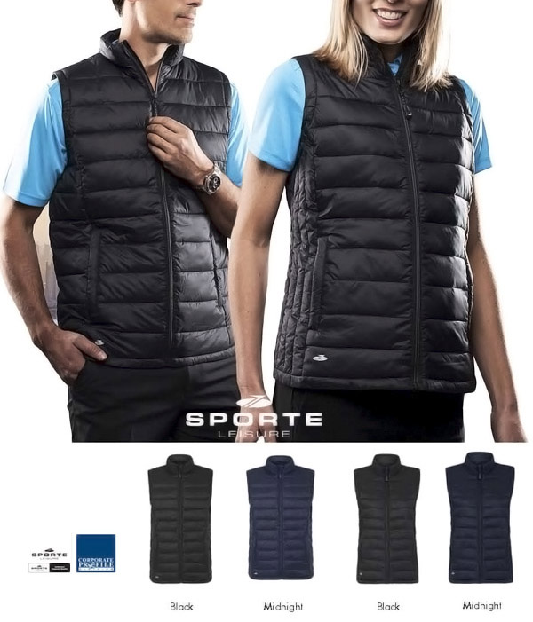 A fashionable Wind-TEC Puffer Vest #SLR116 for Corporate and Sports Industry. Impressive custom logo embroidery. Wind-TEC High Performance Outerwear.  Hypoallergenic Insulation, Water and Wind Resistant. Lightweight, Showerproof, Windproof, Breathable, DWR Treatment. Enquiries, Corporate Profile Clothing FreeCall 1800 654 990
