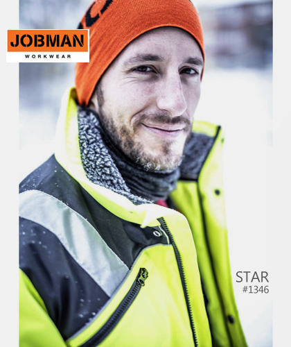 Jobman Advanced Winter Jacket Star #1346 With Logo Embroidery Service. Yellow-Black, Yellow-Navy, Orange-Navy. High Visibility EN471. Hardwearing STAR polyester, Windproof and Water repellant, Quilt Lining for flexibility, and comfort. Certified in Class 3 according to EN200471. The inside of the collar is lined with soft, fleece fur lining. Chest pocket with ID card pouch. Inside pockets have zipper and a phone pocket. Large front pockets. Comfort cuff and waist adjustable. Material is 100% STAR Polyester, 250g/m2. Reinforced with polyamide. 3M Scotchlite Reflective Material. Enquiries in Australia FreeCall 1800 654 990