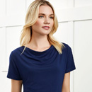 Ladies Business uniform tops in 8 Colours. Available in Black, Midnight Blue, Teal, Electric Blue, Red, Silver Mist, Ivory and Blush Pink.a gently draped neckline creates a professional, elegant appearance. Can be worn tucked in or out. Sizes for everyone 6-26. Corporate Profile Clothing FreeCall 1800 654 990
