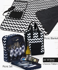 Corporate Christmas Gift Idea Picnic Blanket With Chevron Pattern #POOB With Logo Service, available Navy/White or Black/White. Contemporary fleece blanket for picnics, outdoor events etc. The blanket has Waterproof backing and when folded becomes a Stadium cushion. It has a slip front pocket and webbing shoulder strap.Corporate Sales Enquiry FreeCall 1800 654 990.