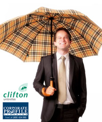 Corporate-Umbrella-#MRT167-Tartan-Umbrella-Camel-with-Chunky-Wood-handle