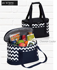 Corporate Christmas Gift Ideas, the Chevron Cooler Bag #POOC is a trendy summer item. The popular Chevron pattern design on the Coolers is also available on Picnic Blanket, and Picnic Set. Available Navy/White, Black/White. The experienced staff at Corporate Profile can arrange to have your logo printed or embroidered on the front slip pocket.  Corporate Sales FreeCall 1800 654 990