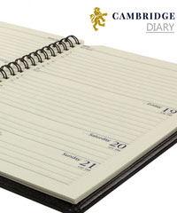 Inspect a Sample of Business Diary by Cambridge #573 with Week-to-a-View A5 Size. Your Logo on The Cover. Diaries, Notebooks, iPad Covers. Diaries feature 12 month calendar. Personal Information pages. Australia/New Zealand Notable Dates 2017-2018. International Dialling Codes and Public Holidays. World Times. Meeting Planner. Staff Holidays Chart. Address Book. Black Ribbon Marker. Elastic pen loop. 222 x 166 x 17mm. Enquiries Renee Kinnear FreeCall 1800 654 990
