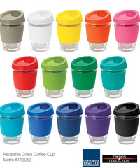 Reusable Glass Coffee Cup #113053 With Logo Print Service 14 Colours
