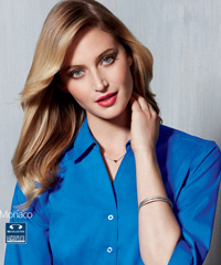 Biz Collection for Business Wear, Monaco Shirt Ladies #S770LL (Electric Blue) With Logo Service. Available Black, Cherry Red, Electric Blue, Ink Navy, Teal, White, Cyan, Platinum. Modern Cotton Rich Shirts for comfort and appearance. Mens has a modern collar, chest pocket, twin back pleats, and adjustable cuff. Mens shirts can be worn in or out. Notice the Ladies shirt has a French style Y Neckline and turned back cuff design. Waist and bust darts for elegant fit. Longer length with curved hem can be worn in or out. Corporate Sales Call Free 1800 654 990