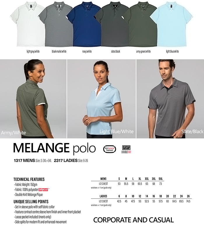 This polo is a great all-rounder for business or casual wear. Smart looks with a soft premium melange fabric that is so comfortable!