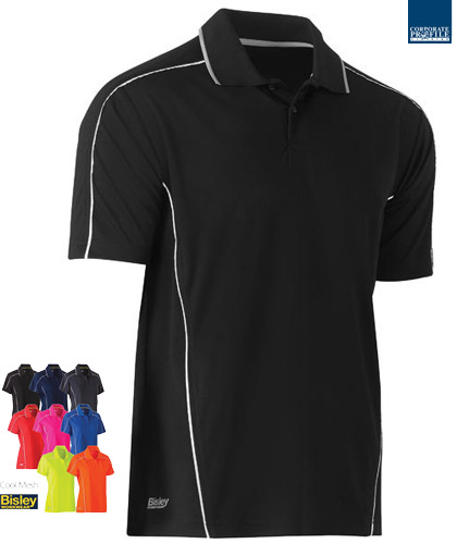 Outstanding uniform polo's company colours Black, Navy, Charcoal, Red, Pink, Royal, Yellow and Orange. All with Reflective Piping. Mens and Womens Large range of sizes. Lightweight and Breathable. Shoulder to Sleeve panel with reflective piping. Corporate Profile Workwear FreeCall 1800 654 990