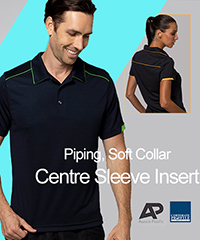 Contemporary range of Polo's for Company and Business Uniforms. Notice the impressive piping across the shoulders and sleeve panel. Soft mini waffle fabric provides lasting durability. Enjoy a professional appearance with excellent embroidery or printing of your logo or message. Contact Corporate Profile Clothing FreCall 1800 654 990