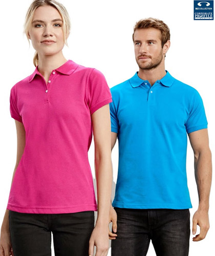 Summer Polo colours include Cyan, Magenta, Orange, Yellow, Red, Black, Navy, White. Premium 210 mid-weight with Excellent UPF Rating. Mens SM-5XL, Ladies Size 6-24. Cool looks with logo embroidery or print service. Corporate Profile FreeCall 1800 654 990.