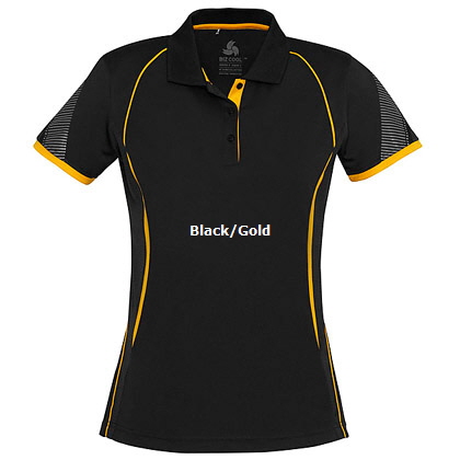 Womens Sport Polo #P405LS_Black_Gold 420px