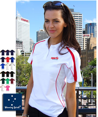 Best selling sports polo shirts #PS53 with underarm and side panel mesh for extra breathability. Panels across the arms and action piping along side panels. 160 gram. The inside of the polo is soft against your skin with a 60% Cotton high performance cool dry fabric. Mens, Ladies and Kids sizes. Great for Corporate Uniforms, Events, Sponsors, or Teamwear.