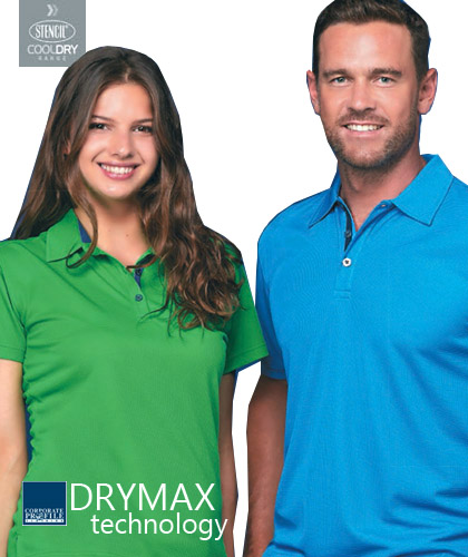 DryMax Corporate Polo Shirt #1062 and Womens Polo #1162, With Logo Service. Perfect for Queensland customers and hot weather locations. Available White/Navy, Green/Navy, Mid Blue/Navy, Navy/Silver, Charcoal/Black, Black/Charcoal. The new DryMax technolgy fabric manages heat and moisture, helps to keep skin dry all day. The fabric features a fashionable pinhead-weave. Corporate Sales please Call Free 1800 654 990