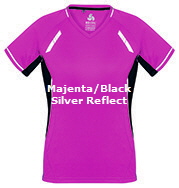 Womens-Renegade-Active-Tee-#T701LS-Majenta-Black-With-Logo-Print-Service