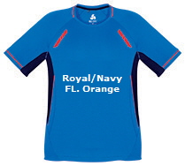 Womens-Renegade-Active-Tee-#T701LS-Royal-Navy-Orange-With-Logo-Print-Service