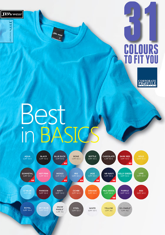 Best in Basic T-Shirts #1HT With Printing Service Sydney Colour Card 500px