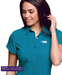City Collection Womens Spot Shirts-Teal, Corporate.com.au