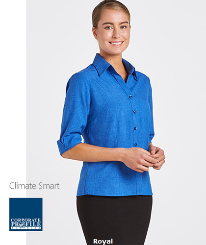 Outstanding Royal Womens Shirts and Blouse range for Business, Healthcare and Company Uniforms. Colours include Teal, Perriwinkle, Pepper Red, Royal, Ocean, Rusty Orange, Navy, Black, Green Avocado. Three Quarter, Long and Short Sleeve options. Breathable, Comfortable. FreeCall 1800 654 990