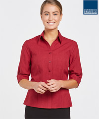 Outstanding Pepper Red Womens Shirts and Blouse range for Business, Healthcare and Company Uniforms. Colours include Teal, Perriwinkle, Pepper Red, Royal, Ocean, Rusty Orange, Navy, Black, Green Avocado. Three Quarter, Long and Short Sleeve options. Breathable, Comfortable. FreeCall 1800 654 990