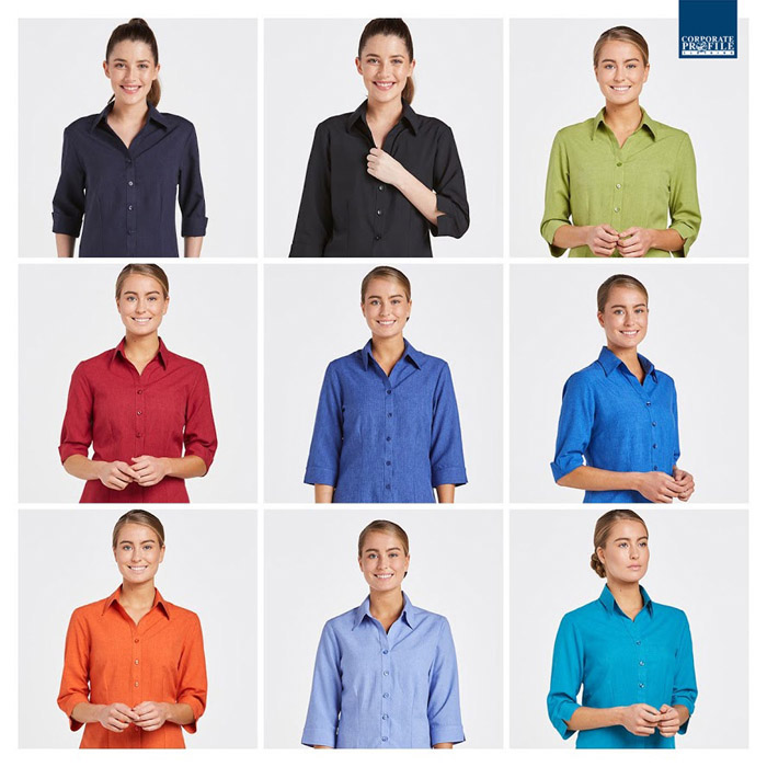 Womens Uniform Shirts 3-4 Sleeve #6301-Q19 Colours With Logo Service-COLLAGE 700px