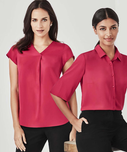 Womens Corporate Tops #RB967 Kayla Raspberry and #RB965LT Blouse