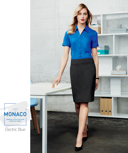 Monaco-Ladies-Y-Front-Uniform-Shirt-#S770LL_(Electric-Blue)-With-Logo-Service-Standing-420px