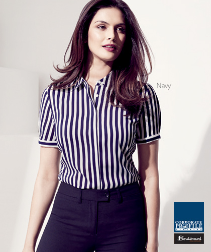 Verona-Stripe-Shirt-#43612-(Navy)-Ladies-Corporate-Shirt-With-Logo-Service