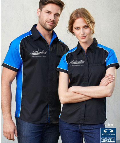 Inspect a Sample of the Biz Collection-Nitro Work Shirts in Company Colours #S10112, Eleven colour combinations for promotional and corporate uniforms. 