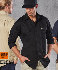 Professional appearance AIW Black Work Shirts #WT10 Also available in Navy and Stone. Features stretch fabric for comfort and movement...professional appearance for employees, two fron flap pockets, reinforced stitching. Weight 185 gsm, 98% Cotton, 2% Spandex, Easy Care Wash. For all the details on package Deals please Contact Corporate Profile Clothing on FreeCall 1800 654 990