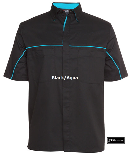 Team Crew Shirt #4MSI (Black-Aqua) With Concealed Buttons, 2 Chest Pocket and Logo Service. Perfect for Work Shop Mechanics, Sponsored Teams, Auto Industry, Call Free 1800 654 990